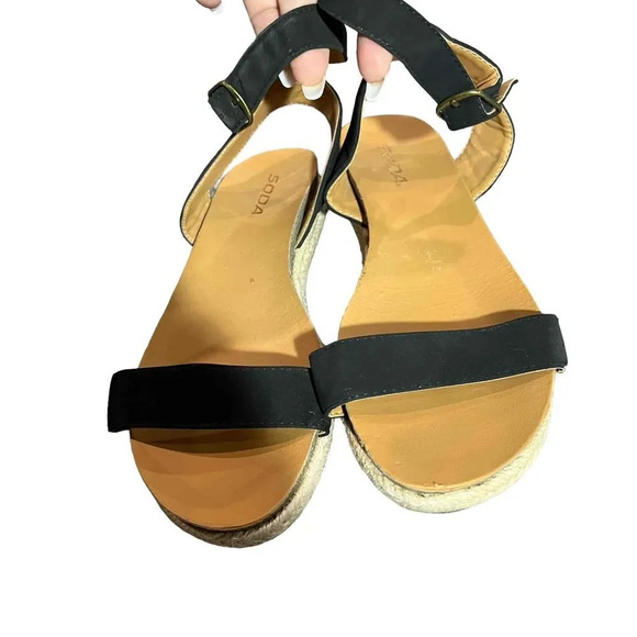 SODA Tacoma‎ Espadrille Black Open Toe Ankle Strap Sandals Women's Size 10 - Picture 3 of 9